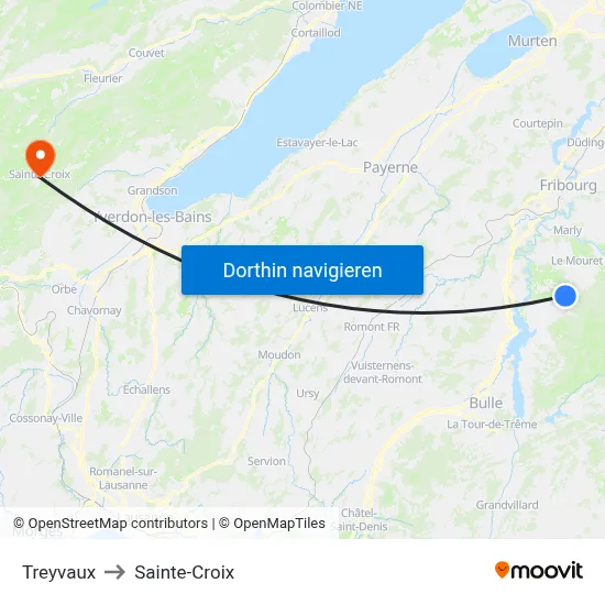 Treyvaux to Sainte-Croix map