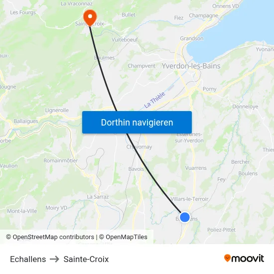 Echallens to Sainte-Croix map