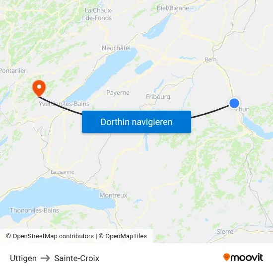 Uttigen to Sainte-Croix map