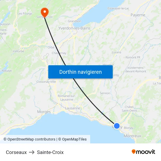 Corseaux to Sainte-Croix map