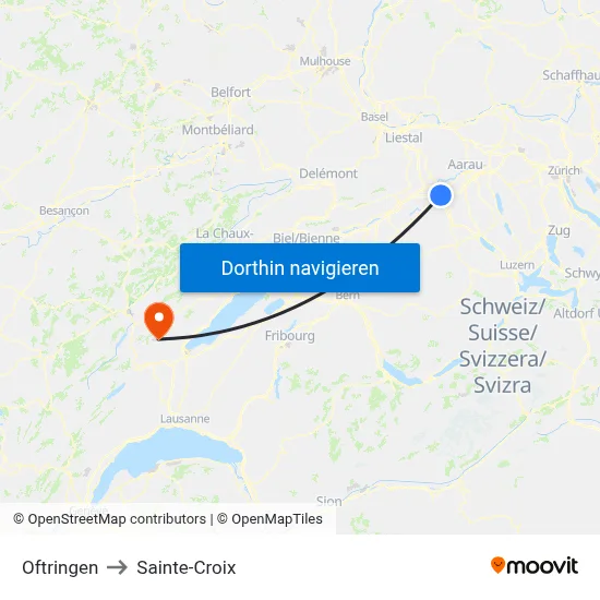Oftringen to Sainte-Croix map