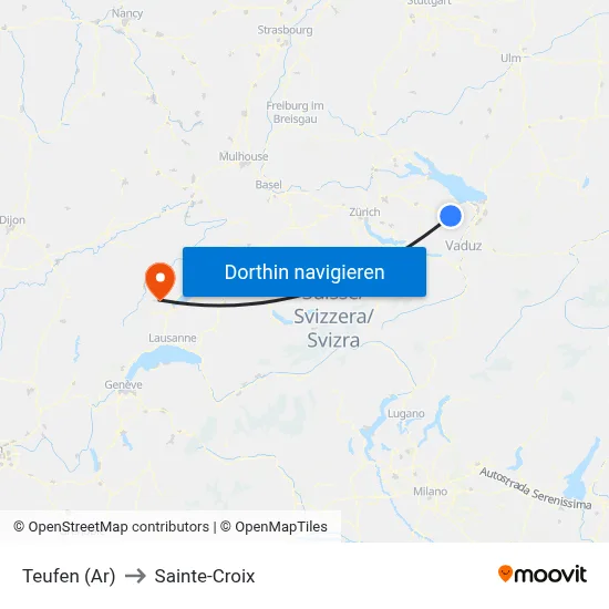 Teufen (Ar) to Sainte-Croix map