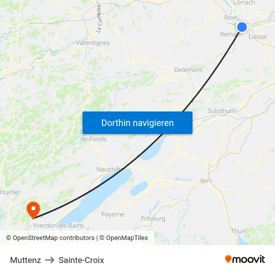 Muttenz to Sainte-Croix map