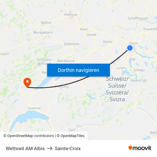 Wettswil AM Albis to Sainte-Croix map