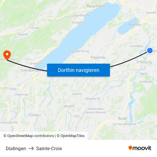 Düdingen to Sainte-Croix map