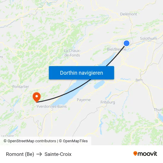 Romont (Be) to Sainte-Croix map