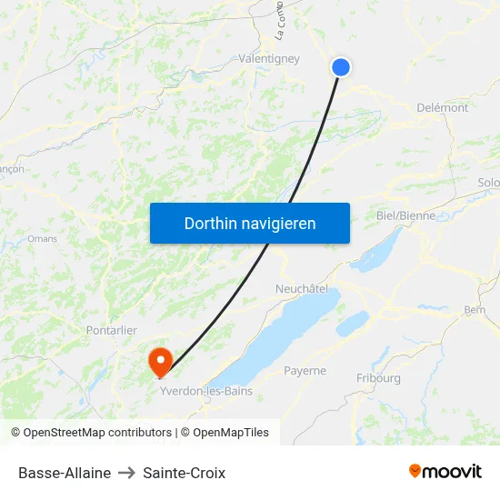 Basse-Allaine to Sainte-Croix map