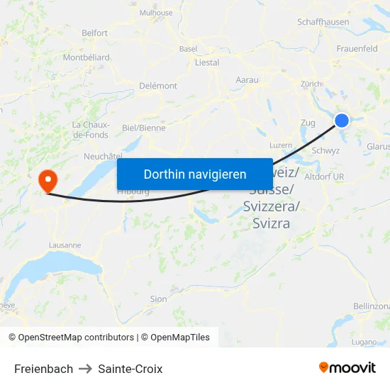 Freienbach to Sainte-Croix map