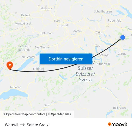 Wattwil to Sainte-Croix map