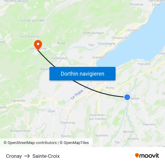 Cronay to Sainte-Croix map