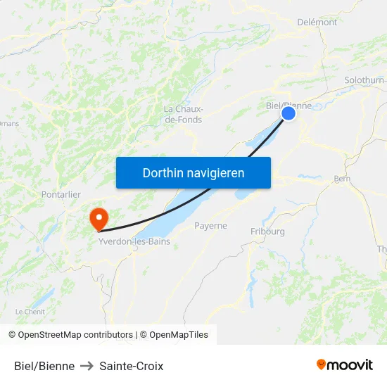 Biel/Bienne to Sainte-Croix map