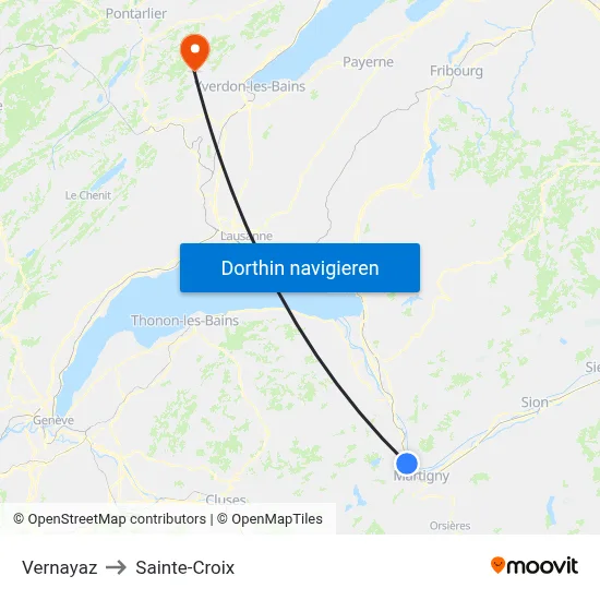 Vernayaz to Sainte-Croix map