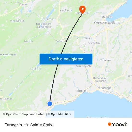 Tartegnin to Sainte-Croix map