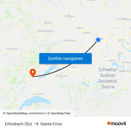 Erlinsbach (So) to Sainte-Croix map