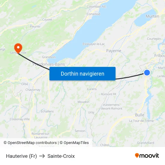 Hauterive (Fr) to Sainte-Croix map