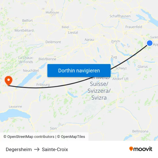 Degersheim to Sainte-Croix map
