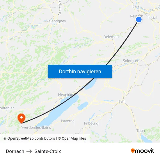 Dornach to Sainte-Croix map