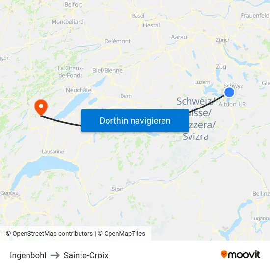 Ingenbohl to Sainte-Croix map