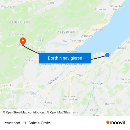 Yvonand to Sainte-Croix map