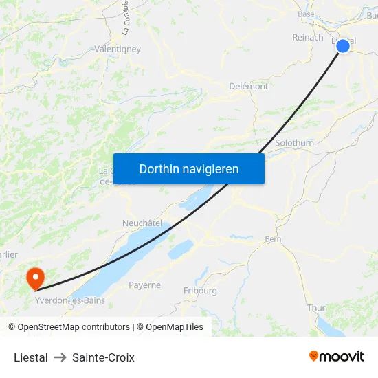Liestal to Sainte-Croix map