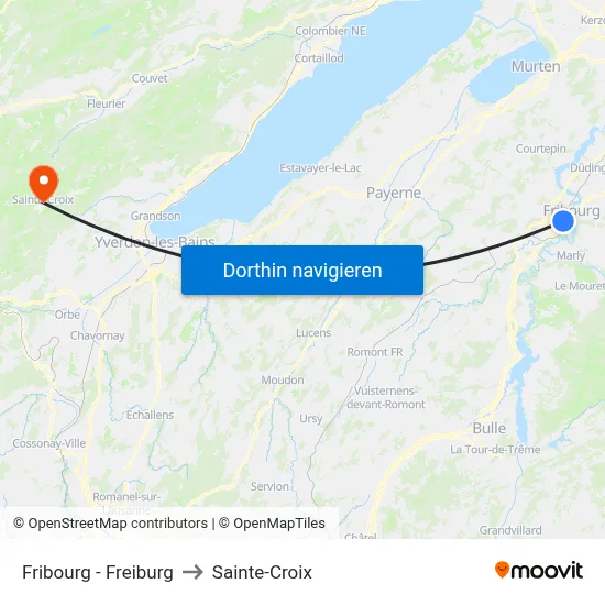 Fribourg - Freiburg to Sainte-Croix map