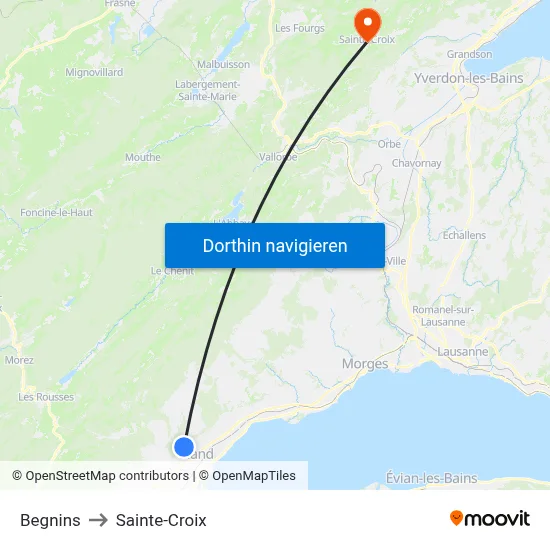 Begnins to Sainte-Croix map