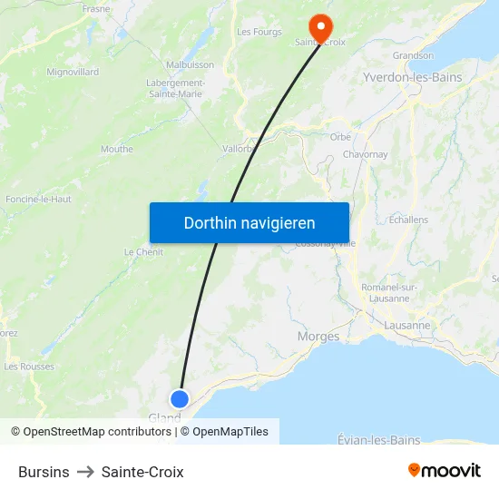 Bursins to Sainte-Croix map