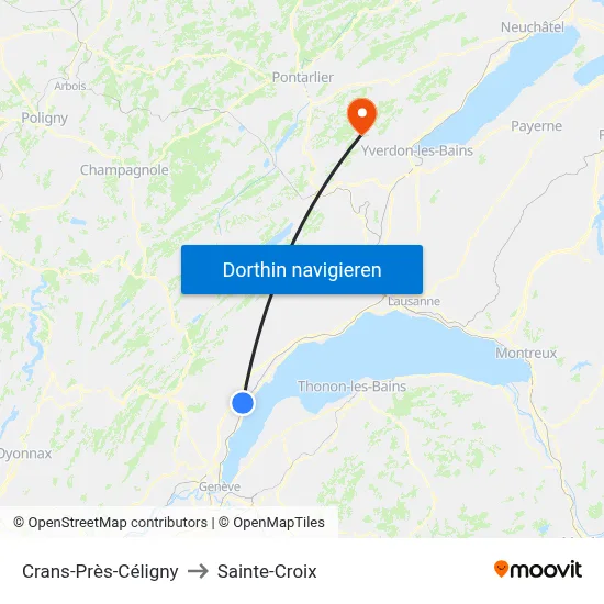 Crans-Près-Céligny to Sainte-Croix map