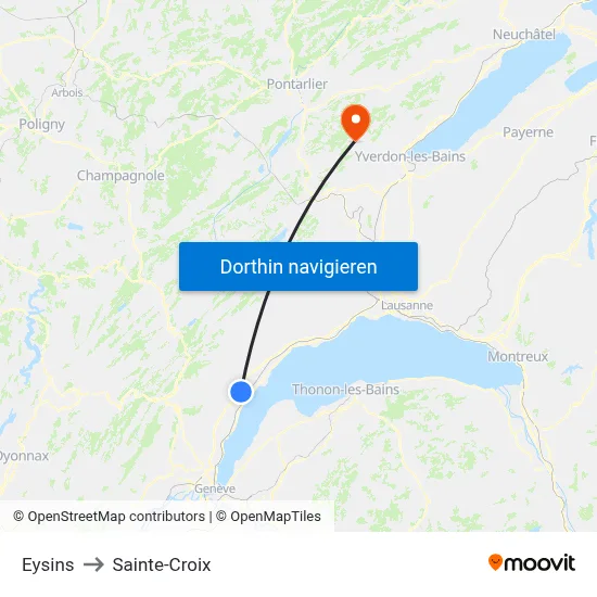 Eysins to Sainte-Croix map