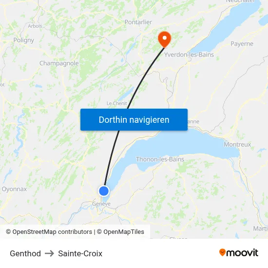 Genthod to Sainte-Croix map