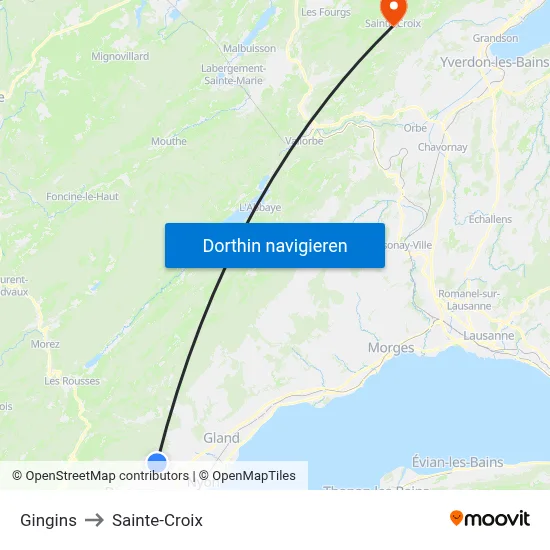 Gingins to Sainte-Croix map
