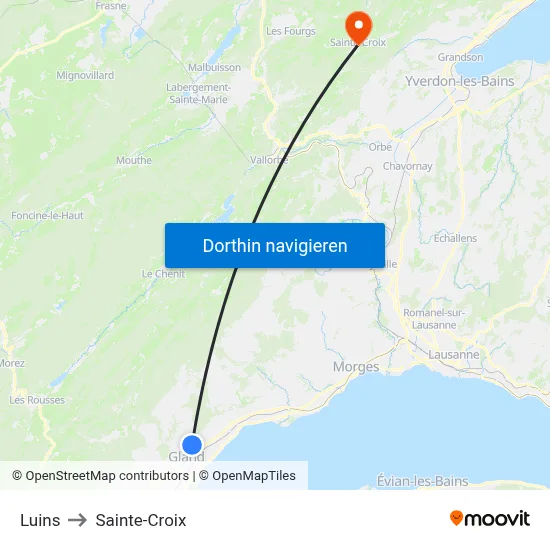 Luins to Sainte-Croix map