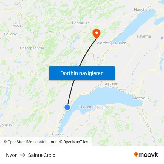 Nyon to Sainte-Croix map
