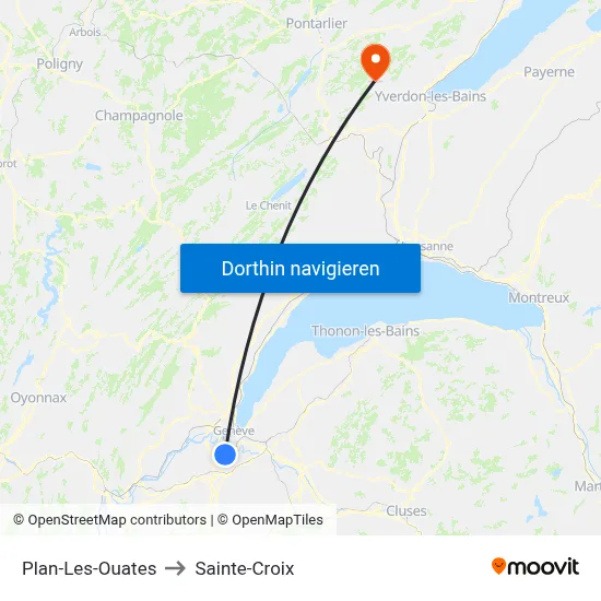 Plan-Les-Ouates to Sainte-Croix map
