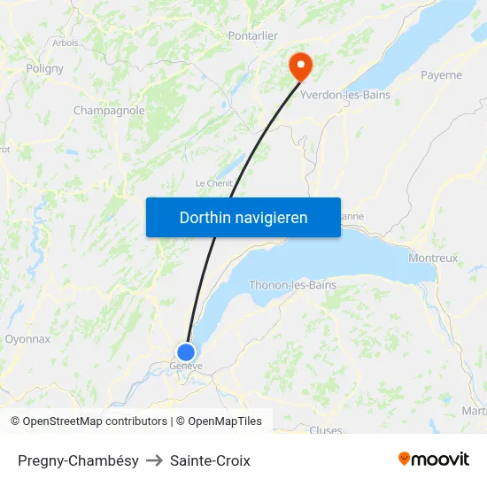 Pregny-Chambésy to Sainte-Croix map