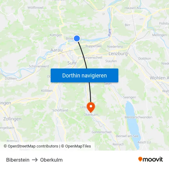 Biberstein to Oberkulm map
