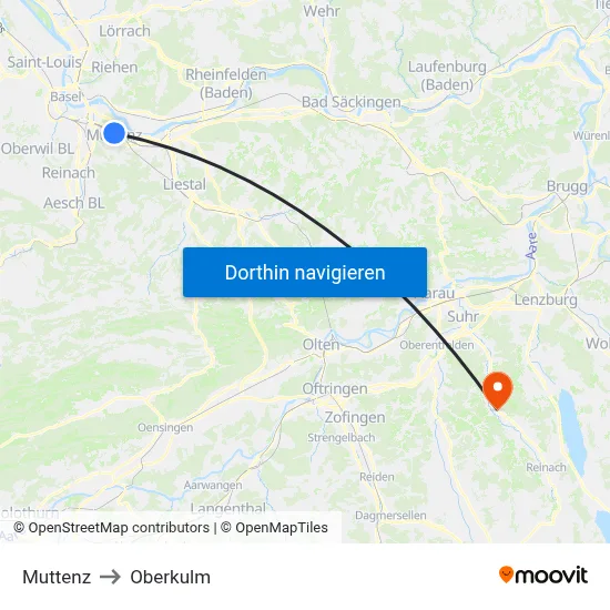 Muttenz to Oberkulm map