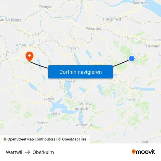 Wattwil to Oberkulm map