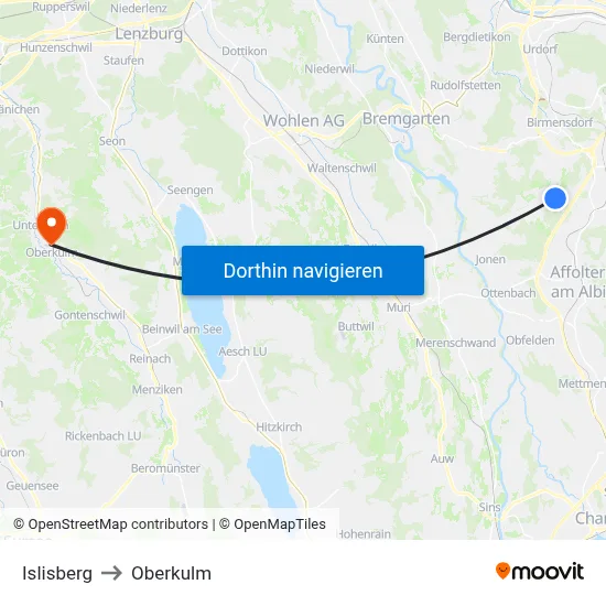 Islisberg to Oberkulm map