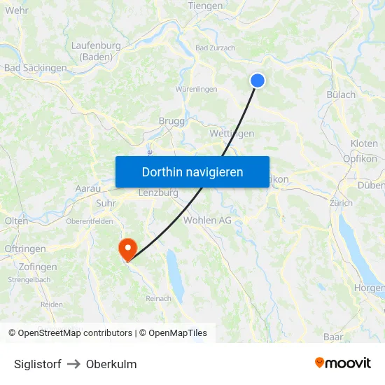 Siglistorf to Oberkulm map
