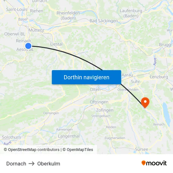 Dornach to Oberkulm map