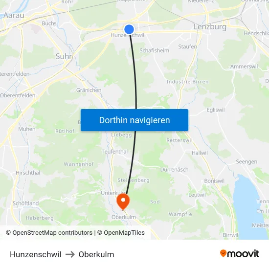 Hunzenschwil to Oberkulm map