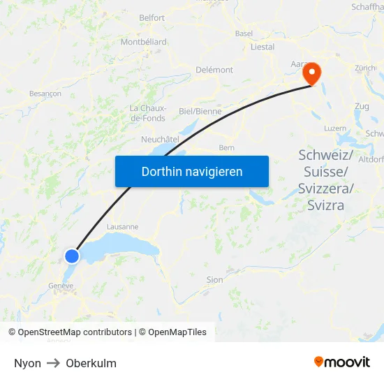 Nyon to Oberkulm map