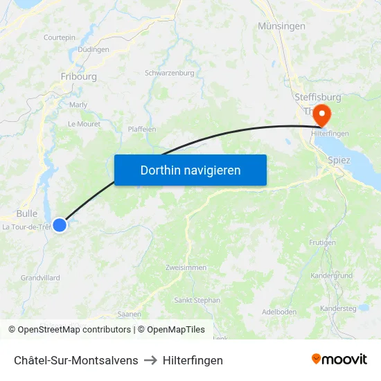 Châtel-Sur-Montsalvens to Hilterfingen map
