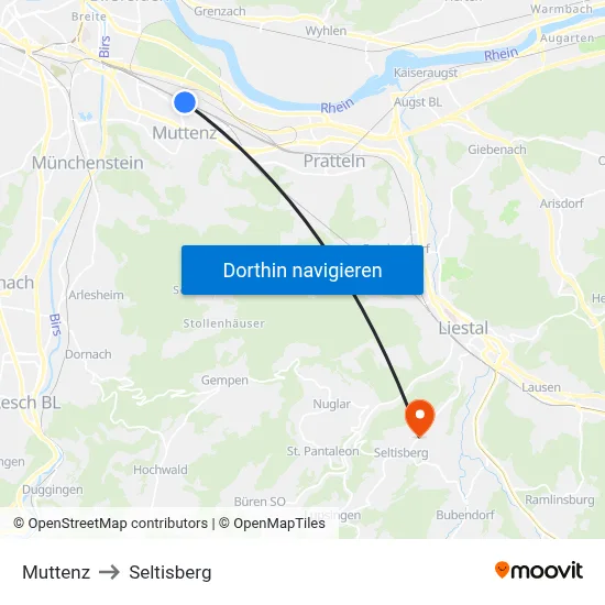 Muttenz to Seltisberg map