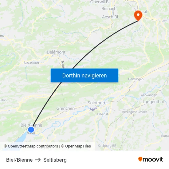 Biel/Bienne to Seltisberg map