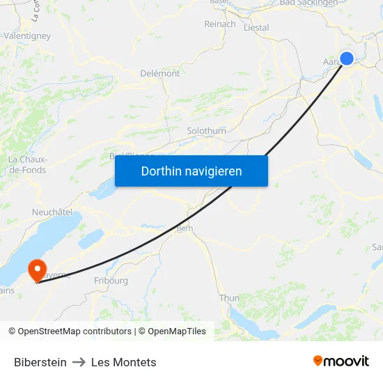 Biberstein to Les Montets map