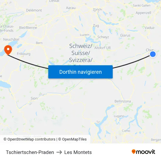 Tschiertschen-Praden to Les Montets map