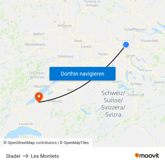 Stadel to Les Montets map