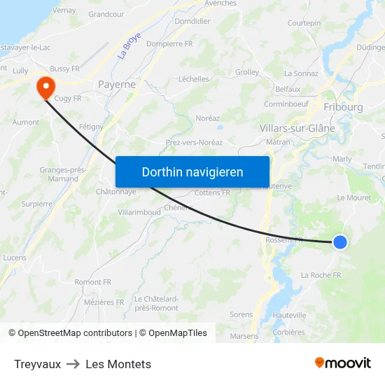 Treyvaux to Les Montets map